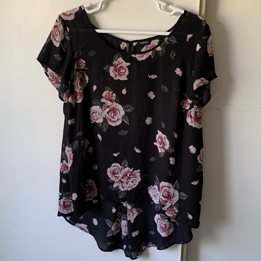 High-low light weight floral print blouse from torrid.